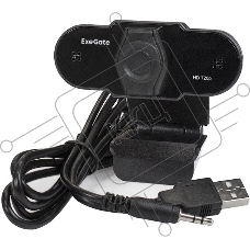 Веб-камера ExeGate BlackView C525 HD 1280x720, 30 кадр/с, USB Type-A, микрофон (шумоподавление), шторка приватности, универсальное крепление