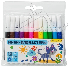 Фломастеры Silwerhof Веселые друзья 8мм 88мм, круглый корпус, вентилируемый колпачок, 12 цветов, пакет с европодвесом