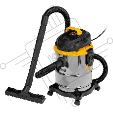 Строительный пылесос Denzel SVC15 серебристый/желтый, 1200 Вт, уборка сухая/сбор воды/выдув, пылесборник мешок, 15 л