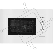 Микроволновая печь встраиваемая Hyundai HBW 2030S WG белый, 20 л, 800 Вт, переключатели - поворотный механизм