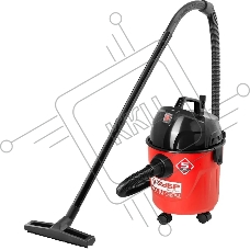 Строительный пылесос Зубр ПУ-15-1200 М1 красный/черный, 1200 Вт, уборка сухая/влажная, пылесборник мешок, 15 л