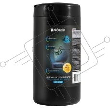 Чистящие салфетки Defender для экранов всех типов/нетканый материал/антистатик/туба/100 шт/Россия.